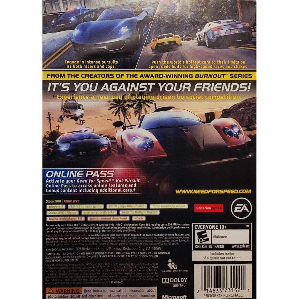 Need for Speed Hot Pursuit - Microsoft Xbox 360 Tested And Works